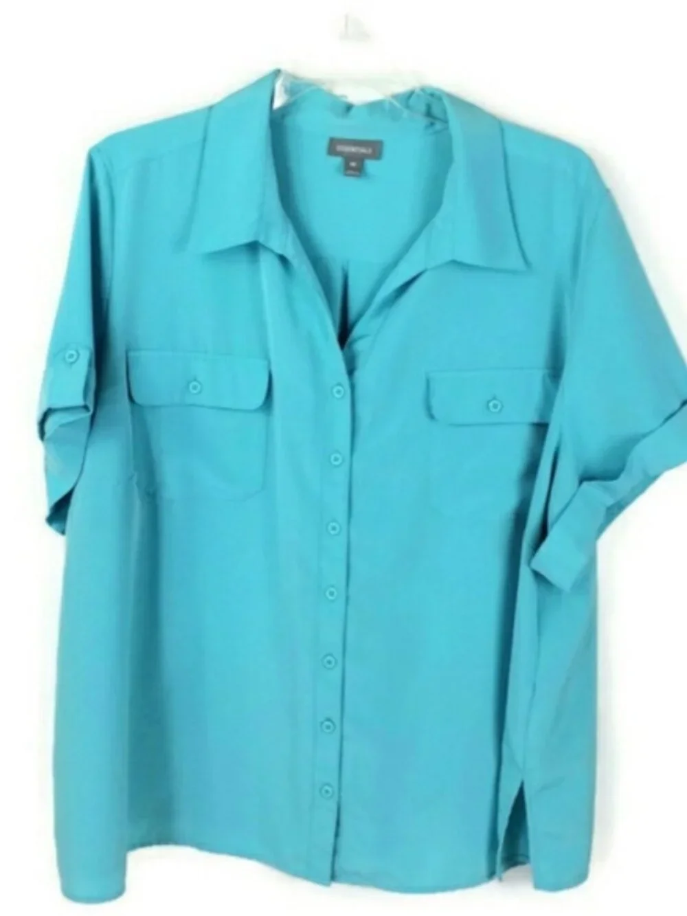 Essentials Blue Button Front Short Cuffed Sleeve Career Blouse Womens 4X - Picture 13 of 13